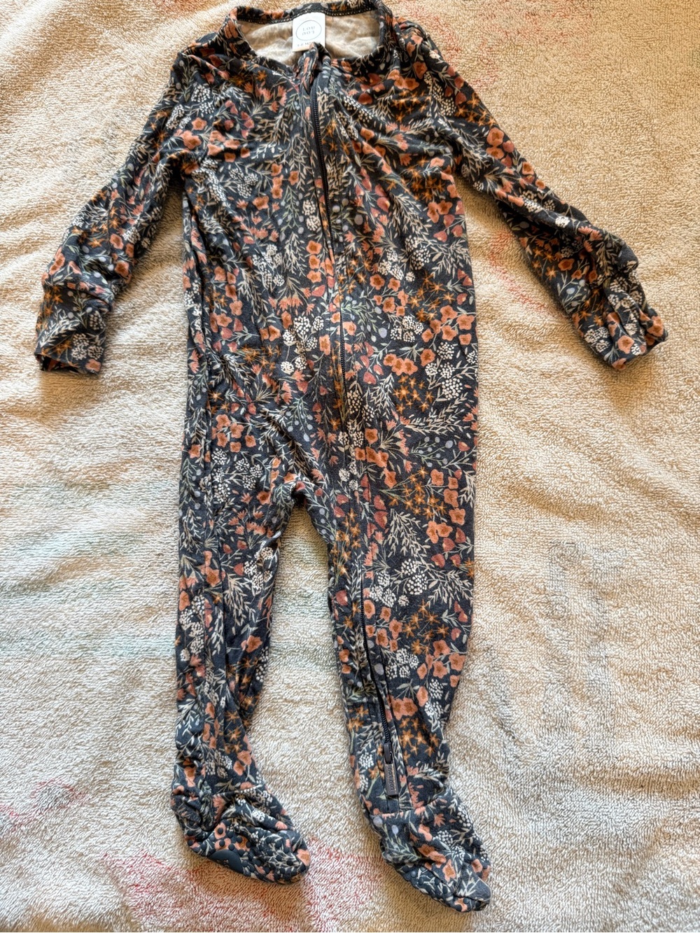 Lou Lou & Company Navy Floral Zip-Up Footed One-Piece with Rust Flowers
